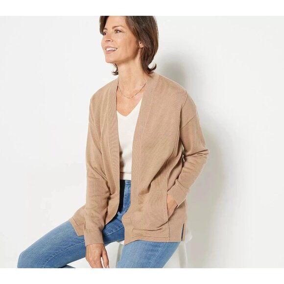 Isaac Mizrahi Live! Linking Sweater Cardigan Toasted Almond X-Large A469934 - Picture 1 of 1